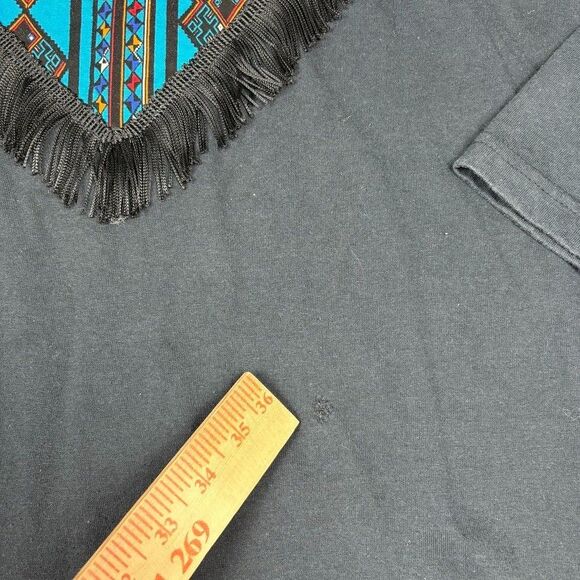 Vintage 80s Southwest Rodeo Aztec Fringe Long Sleeve Shirt Black OS XL Cowgirl - Picture 6 of 11